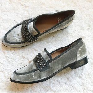 Franco Sarto: Chic Studded Gray Velvet and Leather Johanna Loafers Sz 7.5